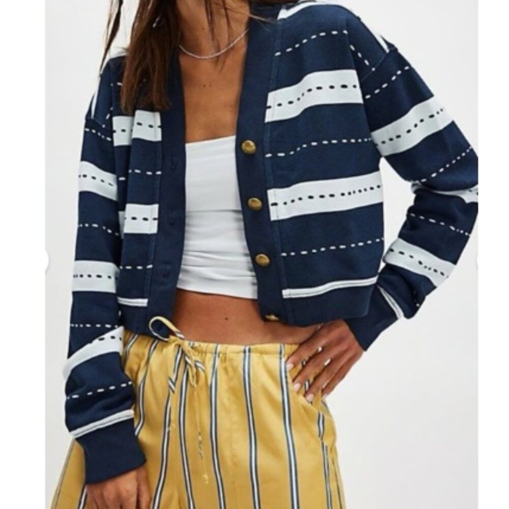 NWT Free People Grace Printed Cardi, Blue | Size Medium